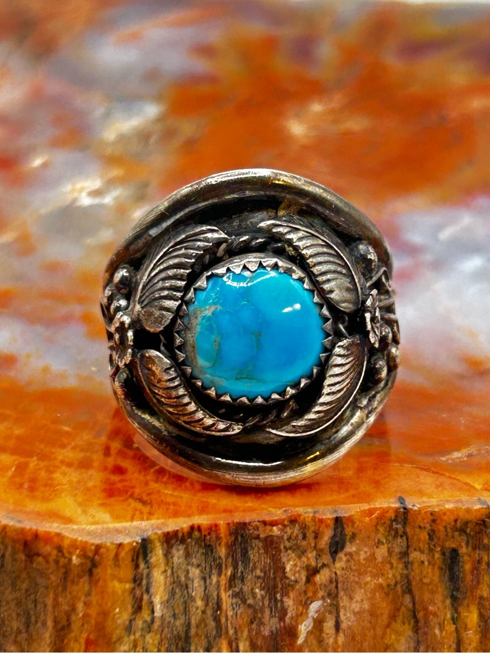 Mens Southwest Sterling Silver Turquoise Ring - Size 9.5